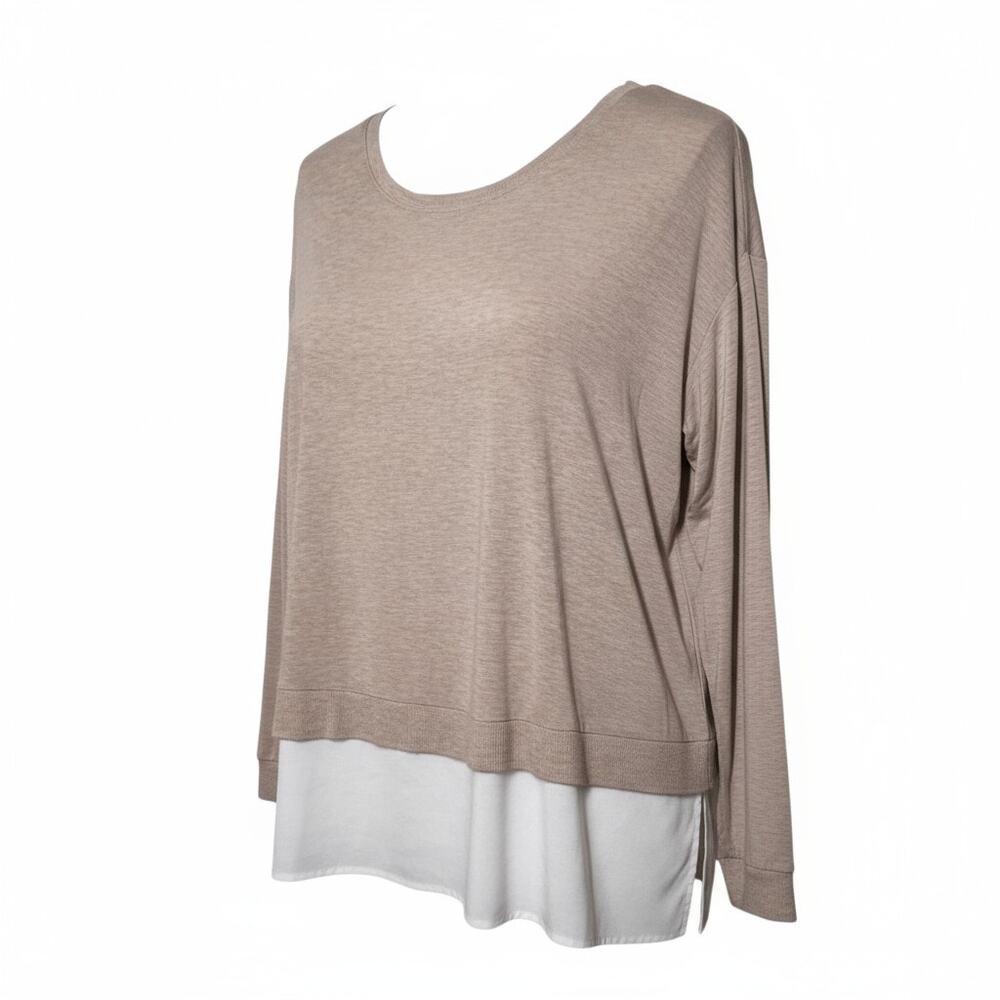 CALVIN KLEIN LAGON LOOK LONG SLEEVE SPLIT BACK TOP CREAM AND WHITE SIZE S